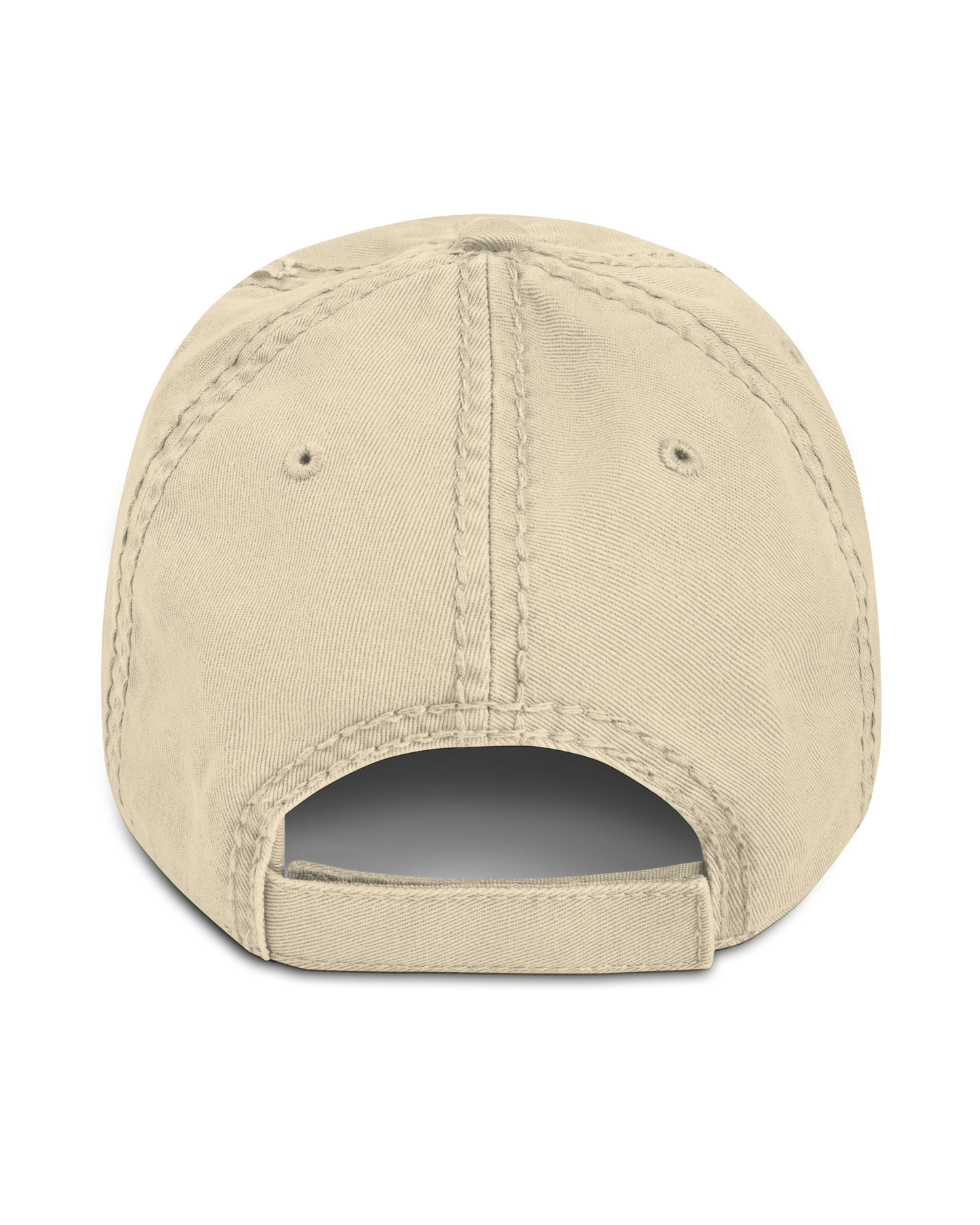Fashionable distressed dad hat in 100% cotton twill, showcasing comfort and style for everyday wear.