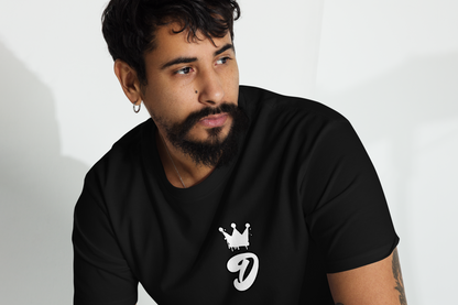 Man wearing a Black Graphic Logo T-Shirt